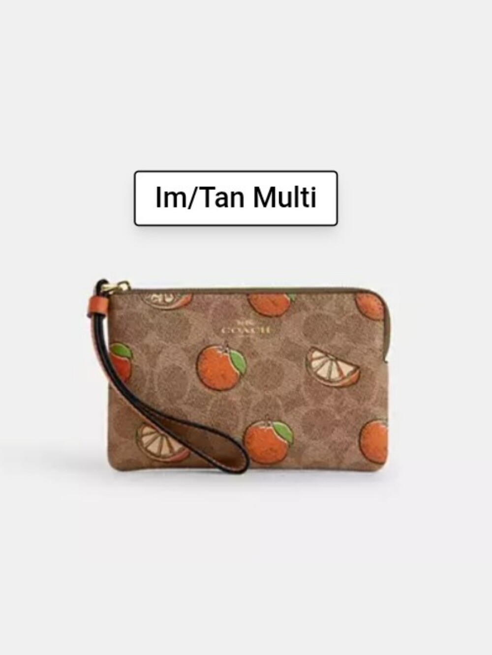 Coach Corner Zip Wristlet In Signature Canvas With Orange Print - Picture 3 of 7